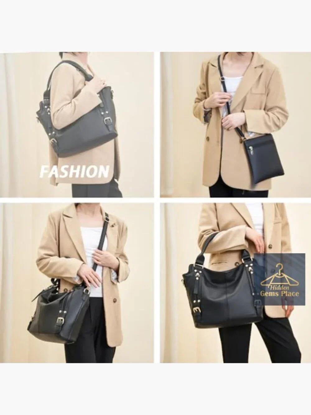 Large PU Leather Hobo Tote Shoulder Bag Crossbody Wallet Set 4pcs